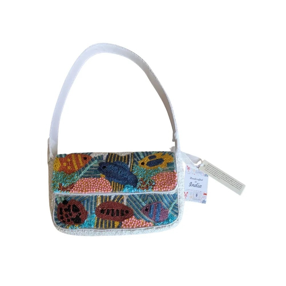 Handcrafted Viral Beaded Fish Tank Shoulder Bag White Underwater Purse NWT